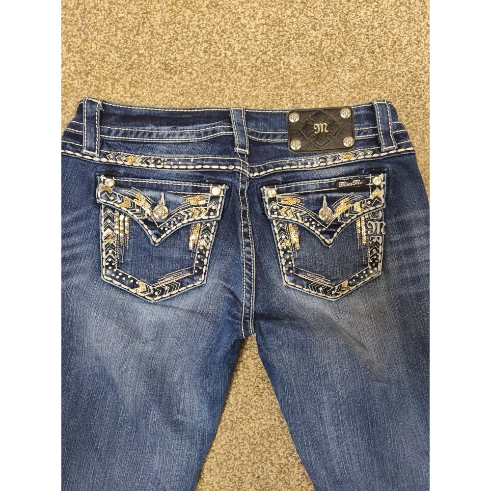 Miss Me Jeans Womens 30x34 Bootcut Blue Bling Flap Pocket Y2K - Picture 5 of 9